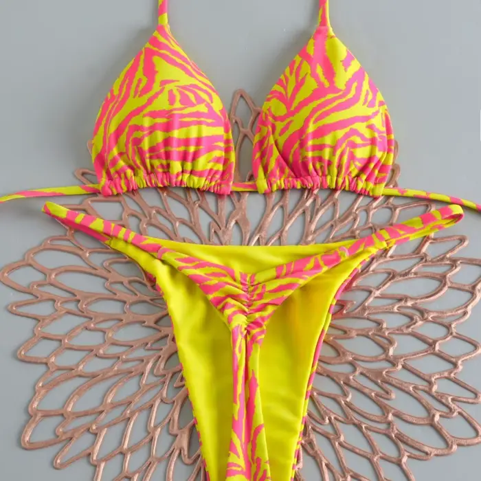 Maillot de bain bikini triangulaire sexy pour femme, ensemble deux pièces, maillot de bain trois poi