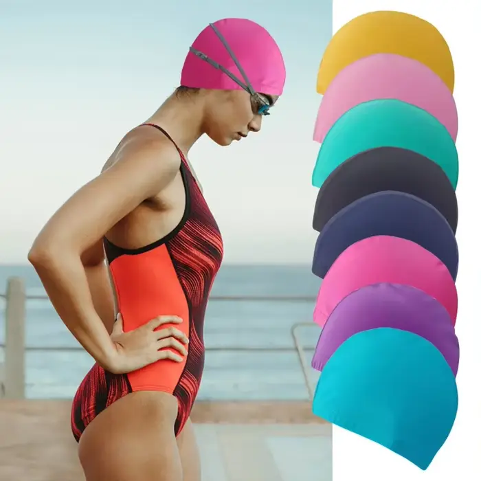 Bonnet de bain élastique en nylon avec protection des oreilles, pour cheveux longs, bonnet de piscine fin, accessoires de natation