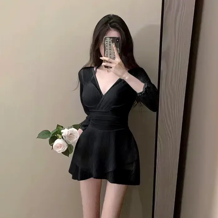 Maillot de bain une pièce pour femmes, Style conservateur, couvrant le ventre et amincissant, manche