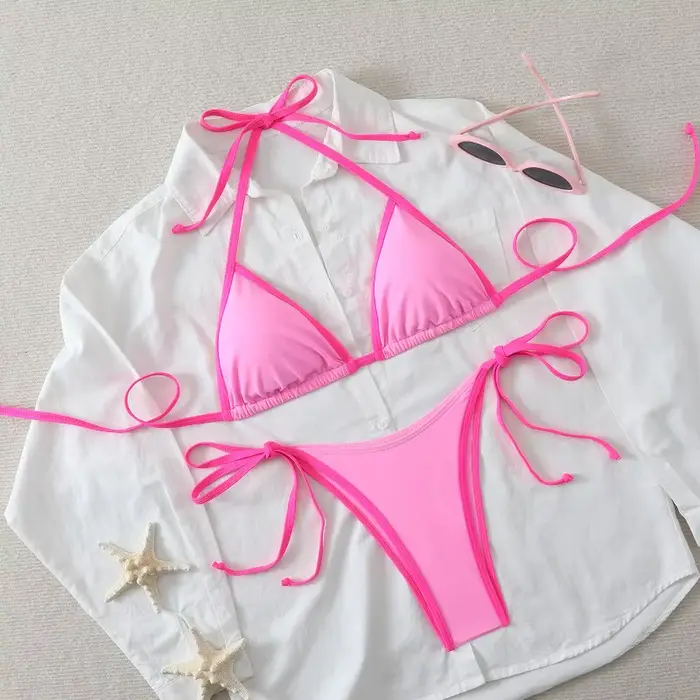 Tenues de Vacances Ensembles de Bikinis pour Femmes Bikinis Micro String Brésiliens Sexy Maillots de Bain Deux Pièces Triangle Maillots de Bain Bloc