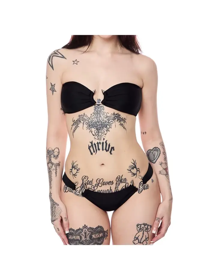 Ensemble bikini sans bretelles couleur unie style américain Harajuku gothique punk sombre sexy Spice