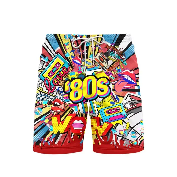Short de plage imprimé 3D pour hommes, style des années 80, musique, fête, vêtements tendance vintage, hip hop, rue, sport, pantalon décontracté, nouveau, 2025