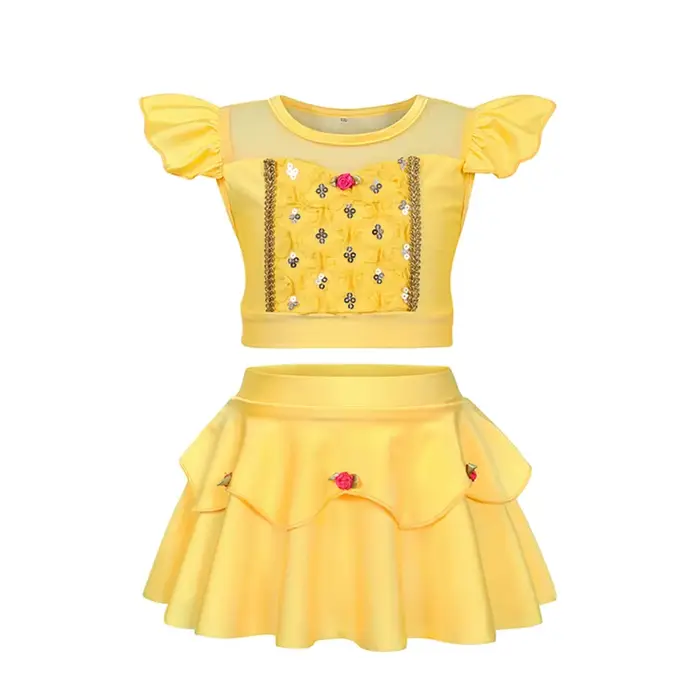 Maillot de bain pour filles sur le thème de Belle, inspiré de La Belle et la Bête, avec broderie flo