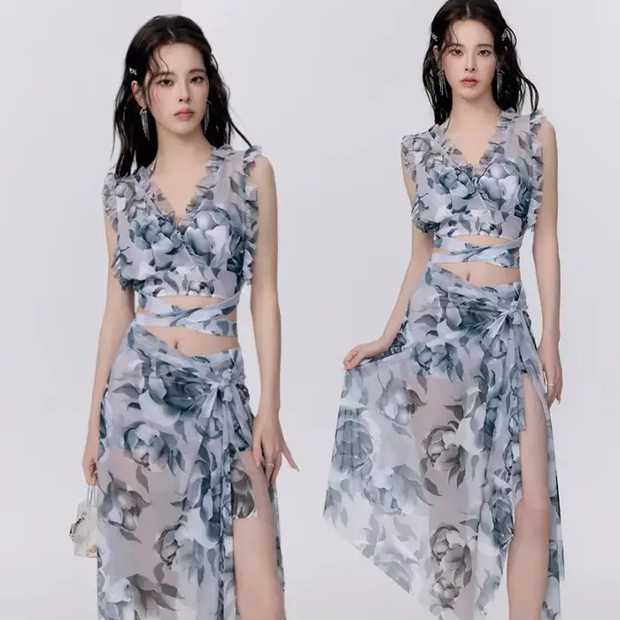 Maillot de bain bikini sexy pour femme, ensemble deux pièces trois éléments, idéal pour les vacances à la plage et la photographie, tendance, marque chinoise célèbre sur internet