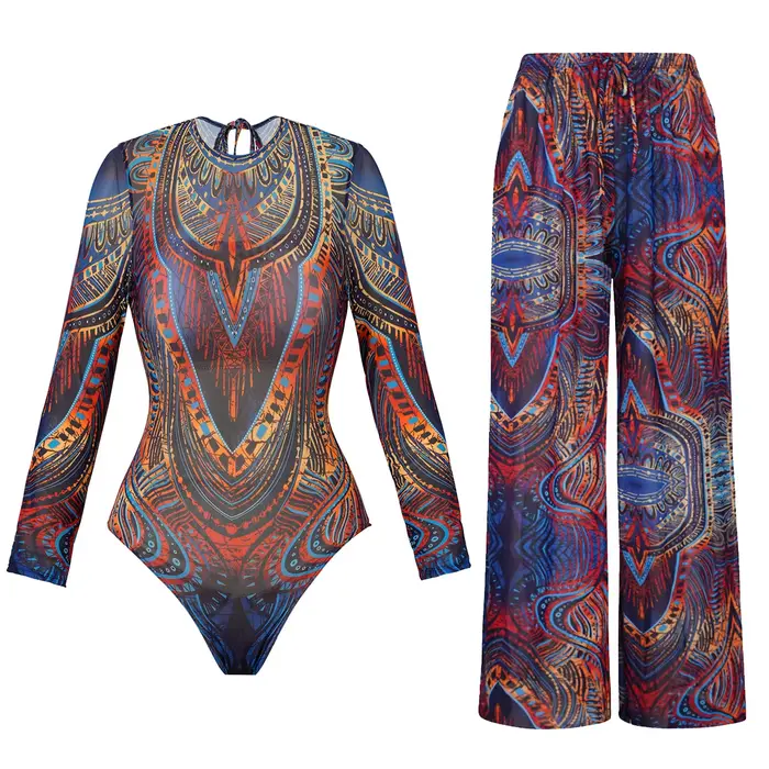 Maillot de bain en maille avec pantalons longs et robe de bain