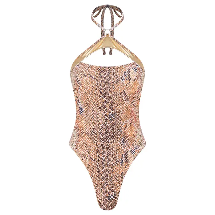 Maillot de bain une pièce imprimé léopard pour femme, dos nu, coupe haute, rembourré, style body, po