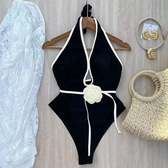 Maillot de bain une pièce fleuri nouveau licou maillot de bain bandeau femmes maillot de bain maillo