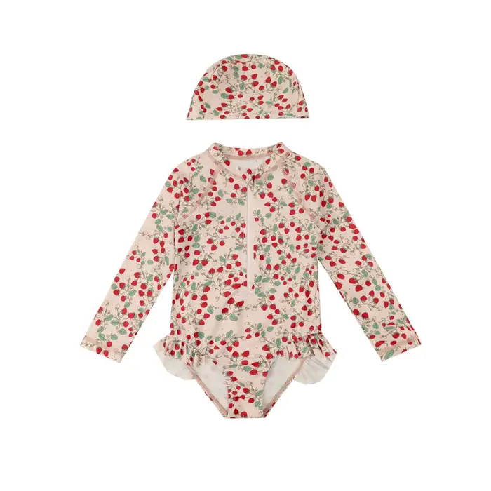 Maillot de bain une pièce à manches longues pour filles, motif floral mignon, nouvelle collection ét