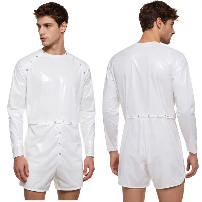 Combinaison de bain une pièce pour homme, effet sauna, avec short boxer amovible, brillante, impermé