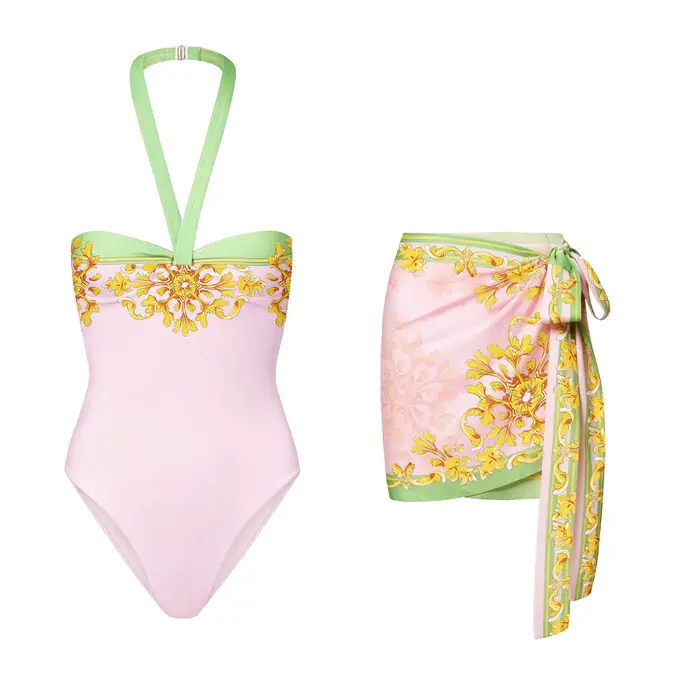 Maillot de bain une pièce avec jupe pour femme, style halter, monokini sexy amincissant, tenue de plage, combinaison de bain d'été
