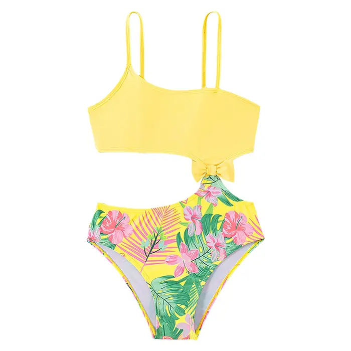 Justaucorps de bain une pièce pour enfants filles, barboteuse de plage, découpe graphique Tropical, 