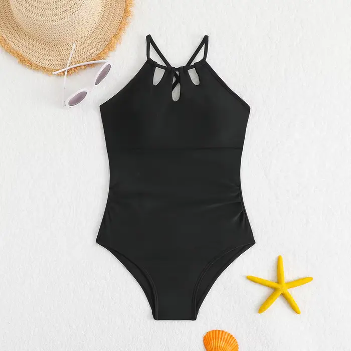 Maillot de bain une pièce pour adolescentes, à la mode, croisé, à lacets dans le dos, extensible, co