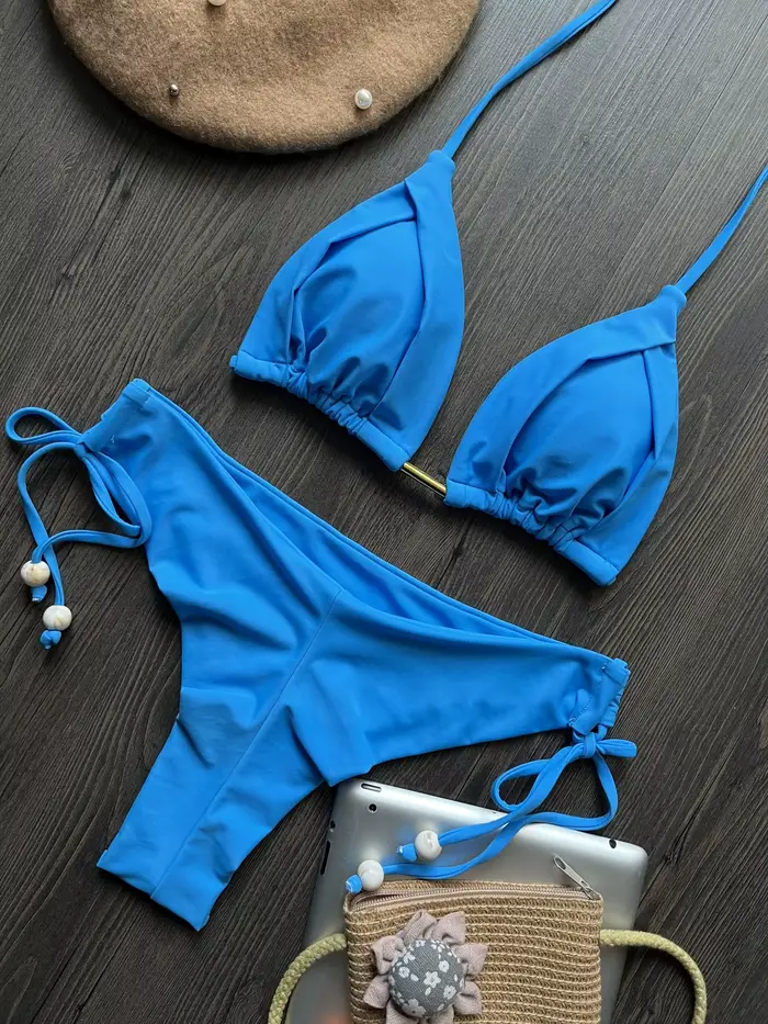 Sexy jaune Bikini ensemble 2025 femmes licou plissé Push Up soutien-gorge taille haute maillot de ba
