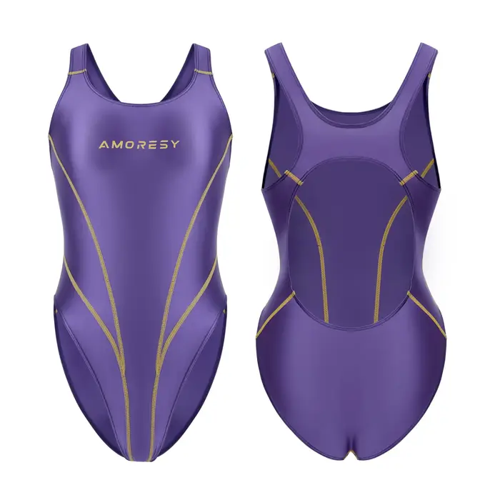 Maillot de bain AMORESY en satin brillant, couleur unie, dos nu, coupe haute XClocKNYoung