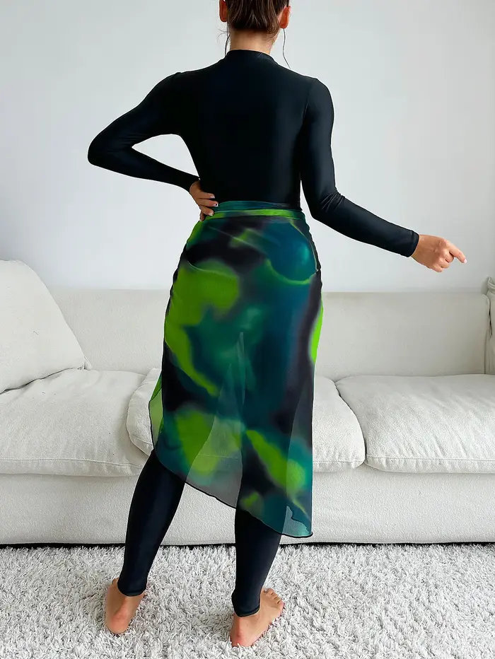 Maillot de Bain Burkini à Manches sulfpour Femme Musulmane, Haut Modeste avec Gaze Verte éventuelles F 50 +, Ensemble à la Mode, 3 Pièces